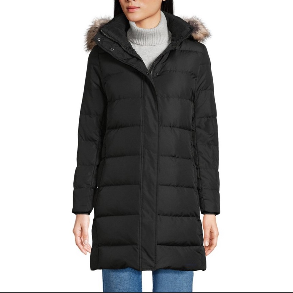 Women's Black Puffer Coat with BLACK Faux Fur Trim